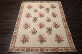 6x9 Ivory, Taupe, Red Color Hand Woven Aubusson Needlepoint Wool Traditional Oriental Rug